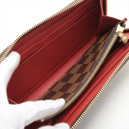 Louis Vuitton Damier Portefeuille Clemence Cerise Long Wallet N60534 Round Zip Wallet