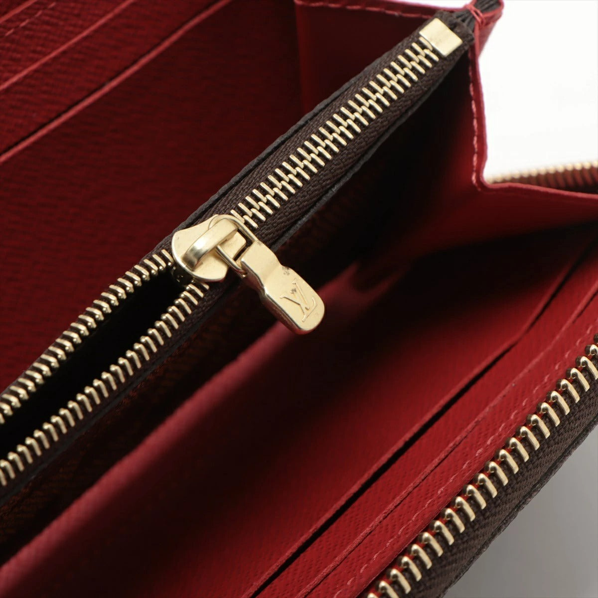 Louis Vuitton Damier Portefeuille Clemence Cerise Long Wallet N60534 Round Zip Wallet