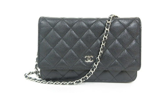 Chanel Matelasse Caviar Leather Chain Wallet WOC Black 27 Series