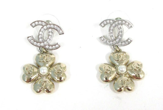 Chanel Coco Mark B24K Earrings, Coco Flower Earrings, Silver/Gold
