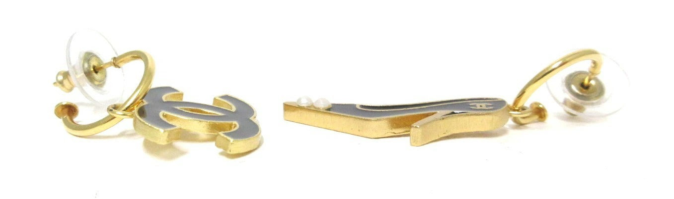Chanel Coco Mark Heel Logo Earrings, Black/Gold, 02A