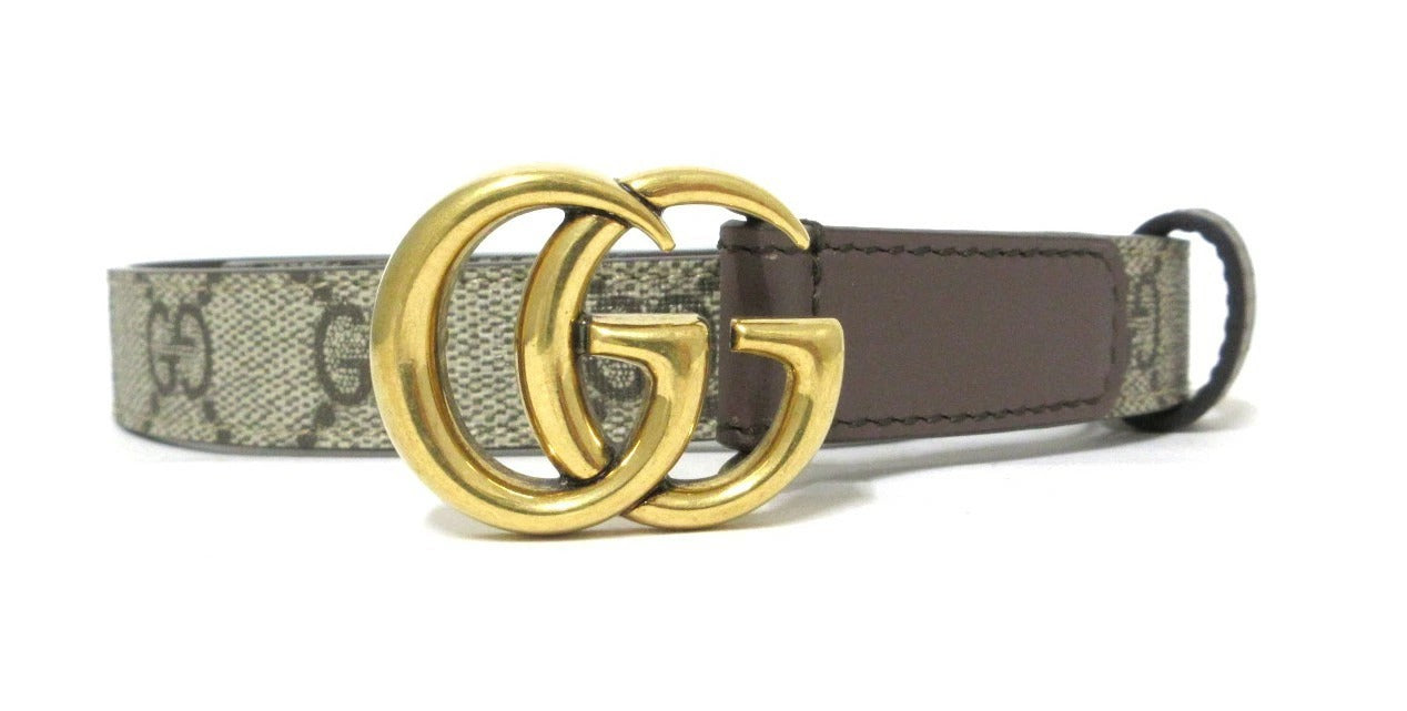 Gucci GG Supreme Double G Marmont Belt, Size 85/34, Brown/Gold, 409417