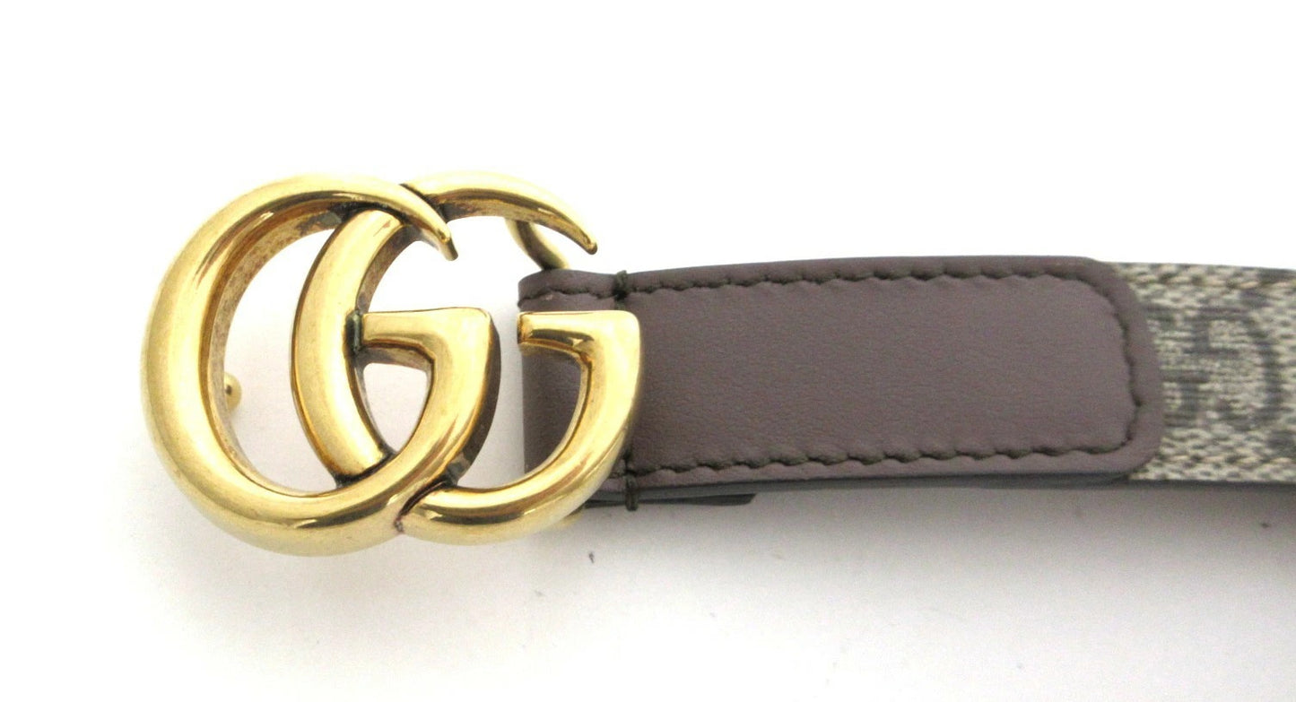 Gucci GG Supreme Double G Marmont Belt, Size 85/34, Brown/Gold, 409417