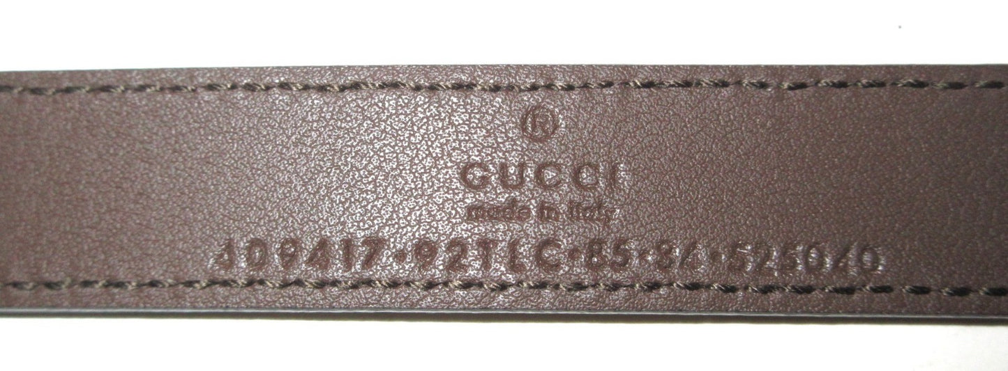Gucci GG Supreme Double G Marmont Belt, Size 85/34, Brown/Gold, 409417