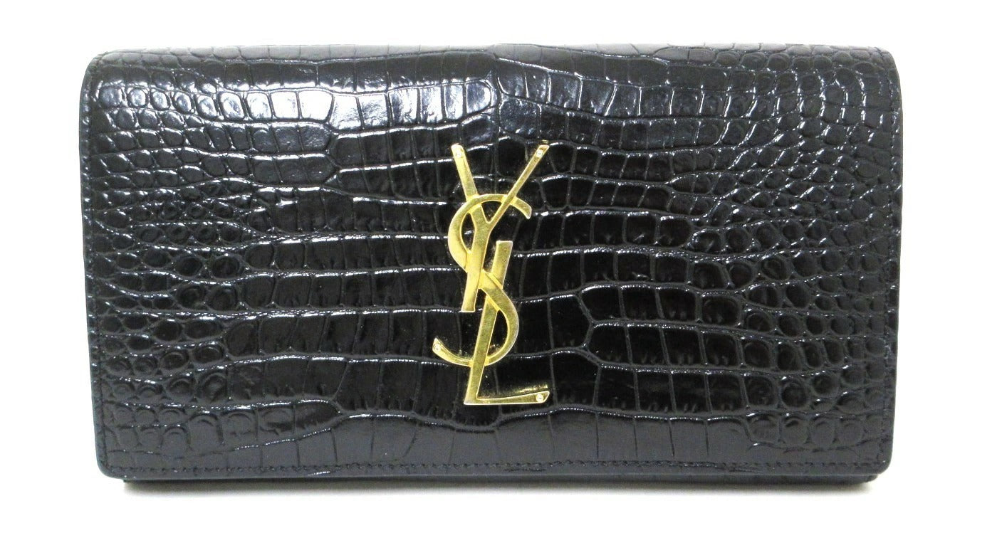 YvesSaint Laurent Paris YSL Line Crocodile Embossed Long Wallet 372266