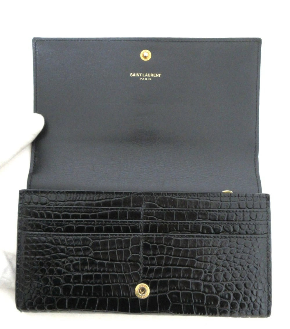 YvesSaint Laurent Paris YSL Line Crocodile Embossed Long Wallet 372266