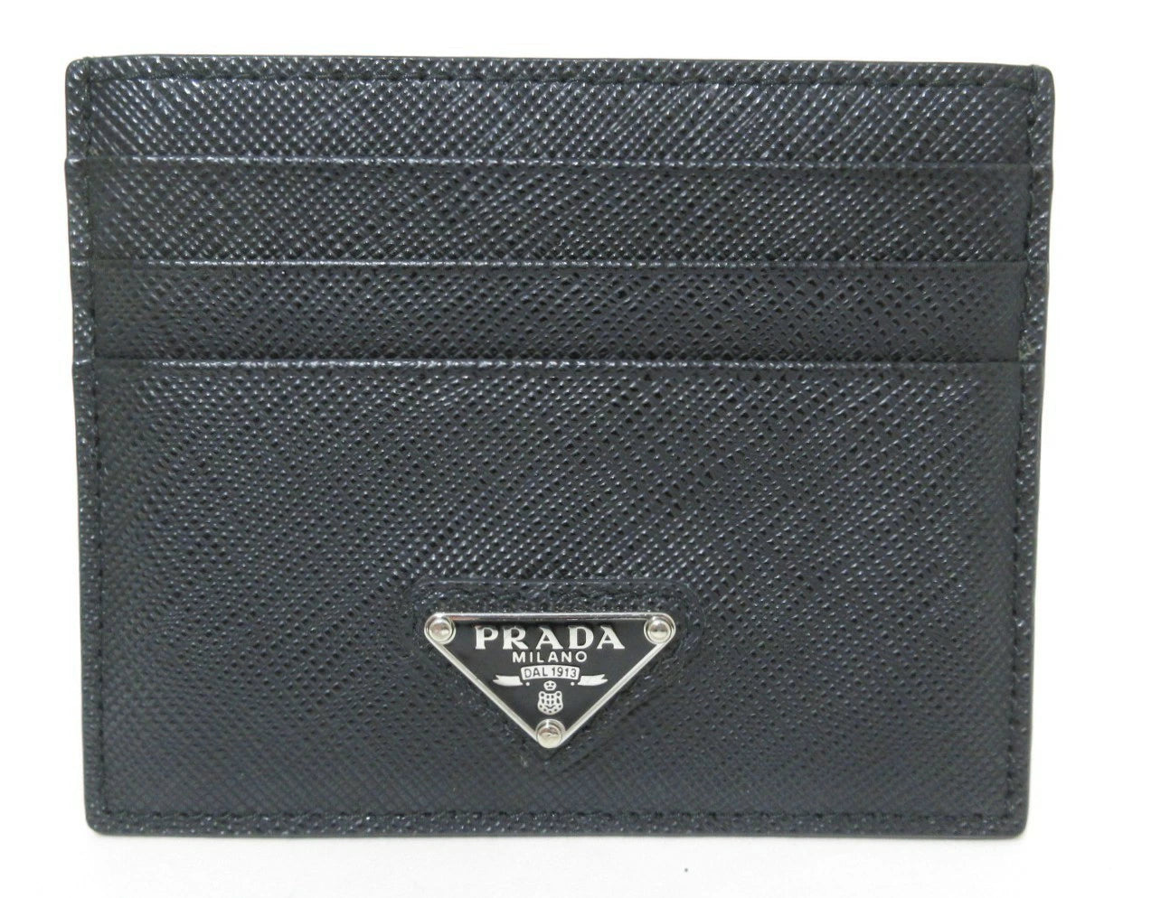 Prada Saffiano Leather Card Case with Triangle Logo, Black