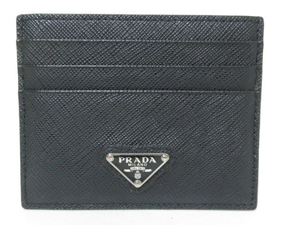 Prada Saffiano Leather Card Case with Triangle Logo, Black
