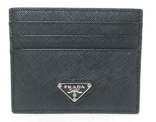 Prada Saffiano Leather Card Case with Triangle Logo, Black