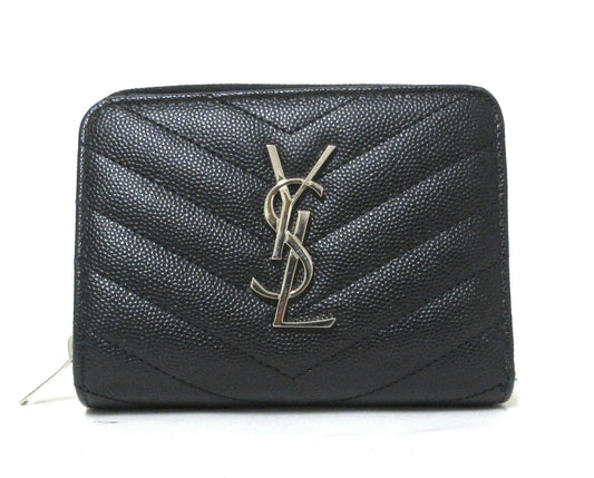 Yves Saint Laurent Paris V-stitch YSL logo leather compact wallet 403723
