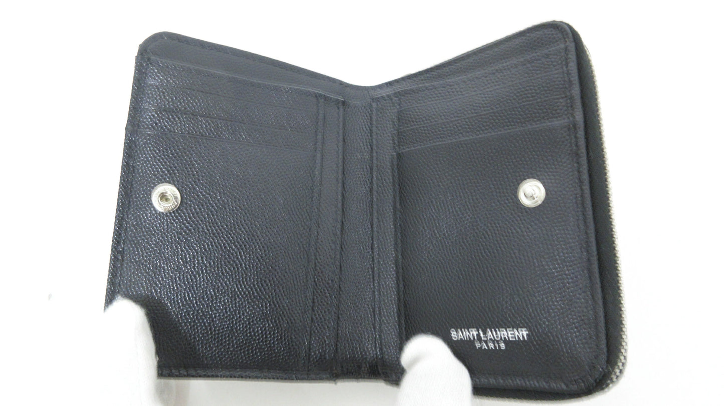 Yves Saint Laurent Paris V-stitch YSL logo leather compact wallet 403723