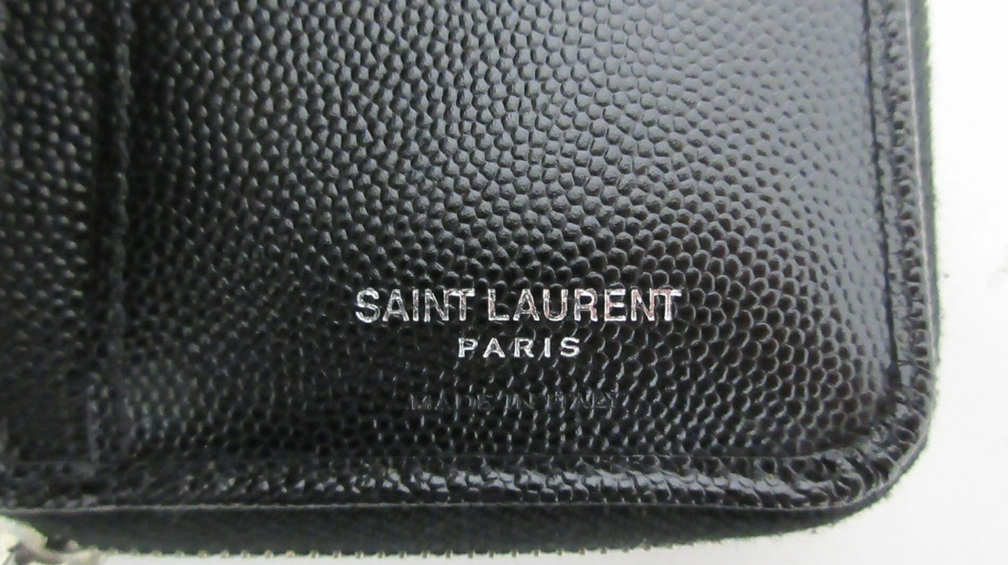 Yves Saint Laurent Paris V-stitch YSL logo leather compact wallet 403723