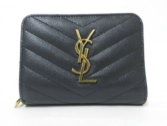 Yves Saint Laurent Paris V-stitch YSL logo leather compact wallet 403723
