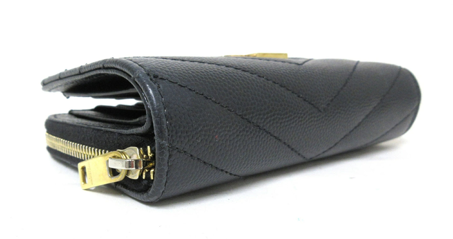 Yves Saint Laurent Paris V-stitch YSL logo leather compact wallet 403723