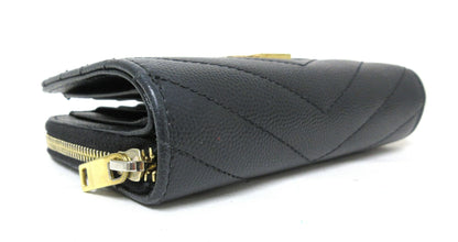 Yves Saint Laurent Paris V-stitch YSL logo leather compact wallet 403723