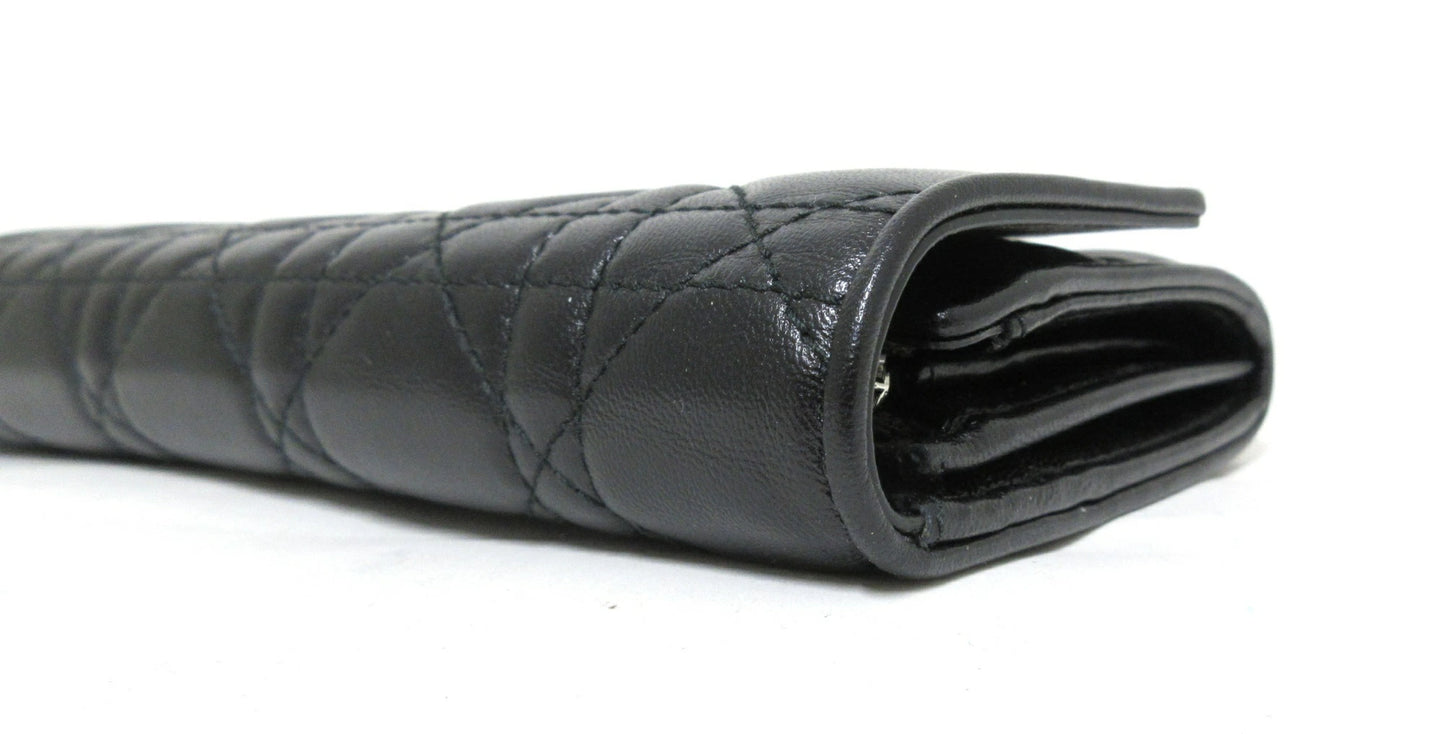 Christian Dior Cannage Leather Chain Wallet with Logo Charm