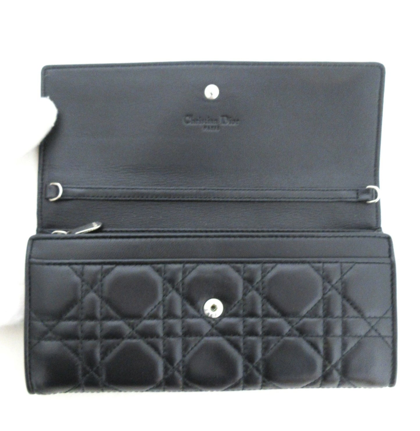 Christian Dior Cannage Leather Chain Wallet with Logo Charm