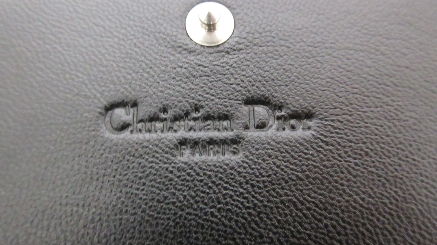 Christian Dior Cannage Leather Chain Wallet with Logo Charm
