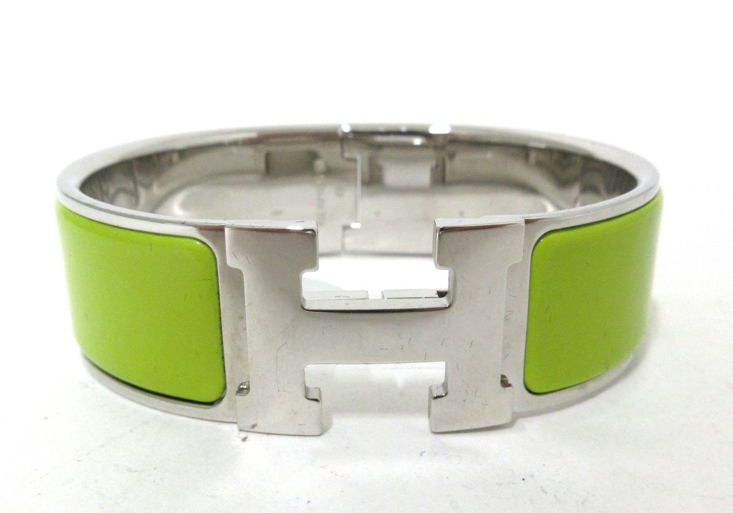 Hermes Clic Clac H Wide GM Bangle Yellow Green/Silver Bracelet