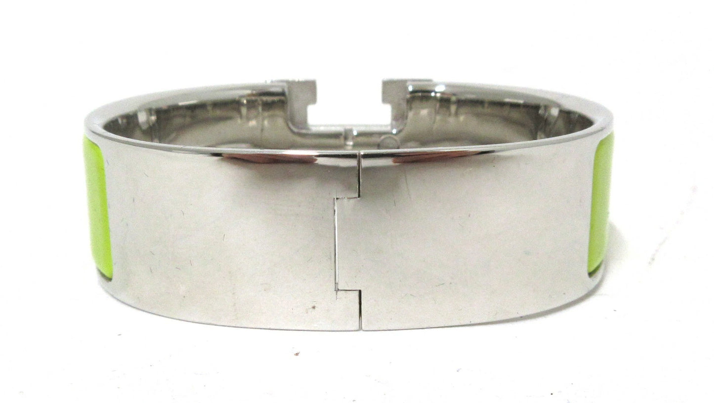 Hermes Clic Clac H Wide GM Bangle Yellow Green/Silver Bracelet