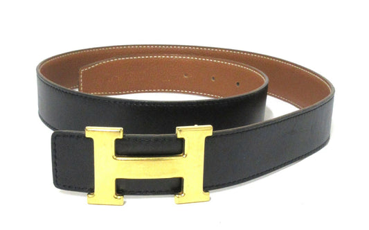 Herrmes Constance Reversible H-belt, size 85, black/brown/gold