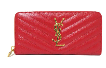 Yves Saint Laurent Paris V-Stitch Leather Round Zip Wallet 358094
