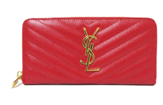 Yves Saint Laurent Paris V-Stitch Leather Round Zip Wallet 358094