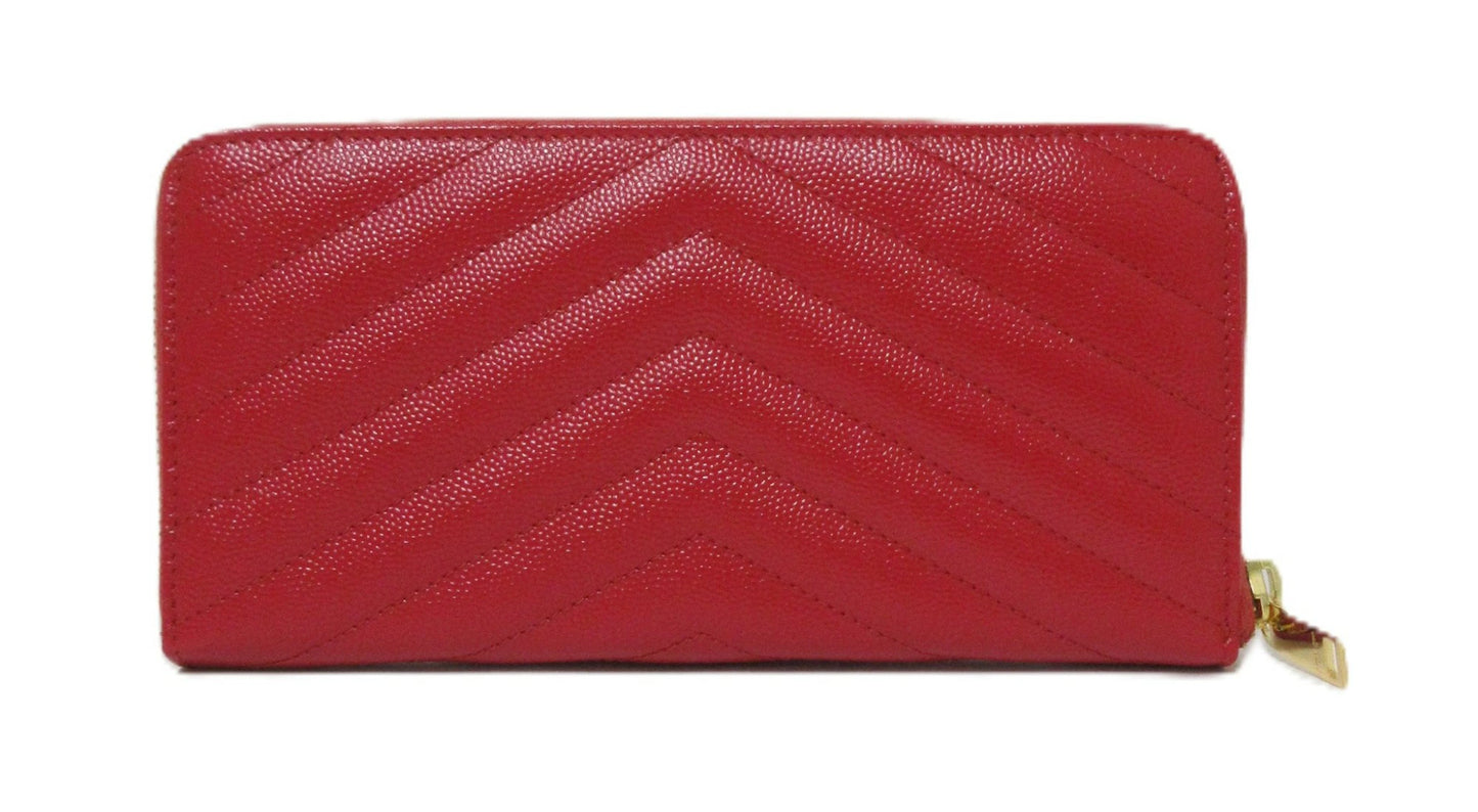 Yves Saint Laurent Paris V-Stitch Leather Round Zip Wallet 358094