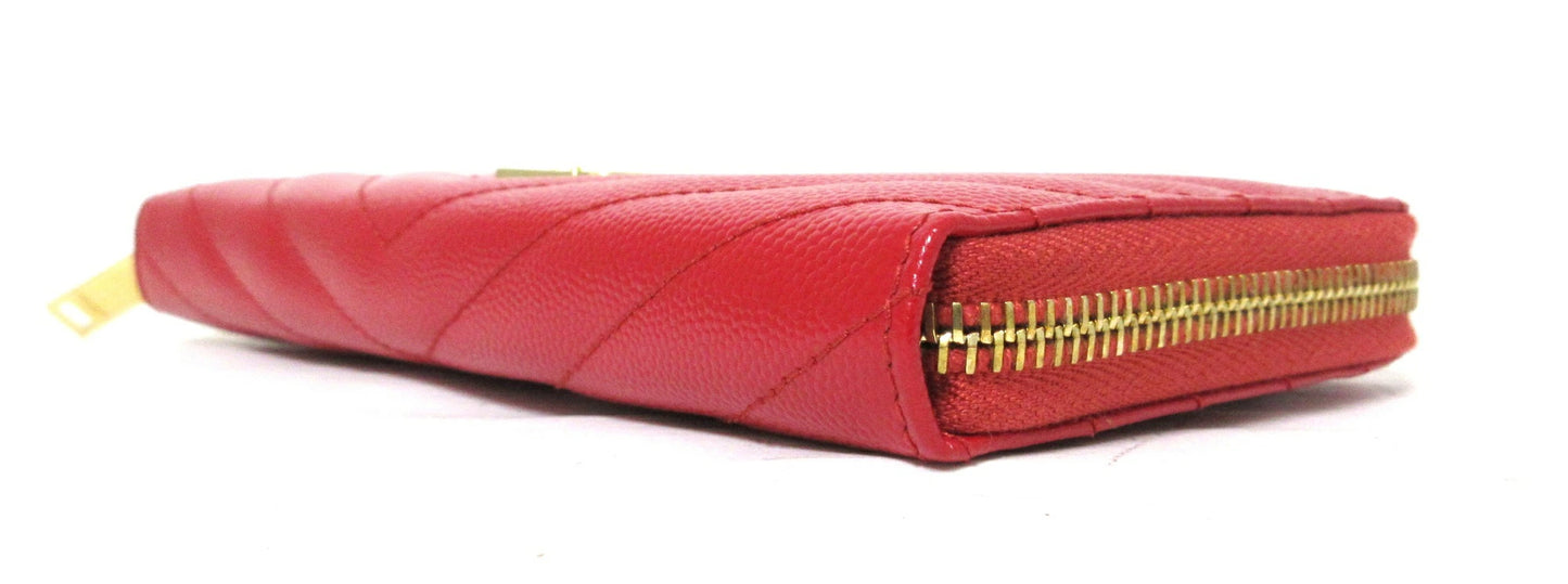 Yves Saint Laurent Paris V-Stitch Leather Round Zip Wallet 358094