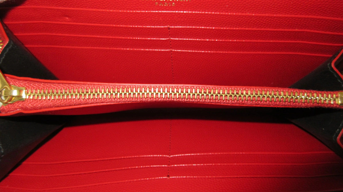 Yves Saint Laurent Paris V-Stitch Leather Round Zip Wallet 358094