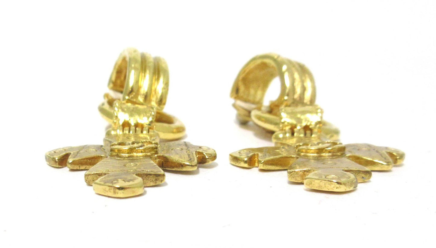 Chanel Coco Mark Earrings 94P Cross Motif Gold Metal