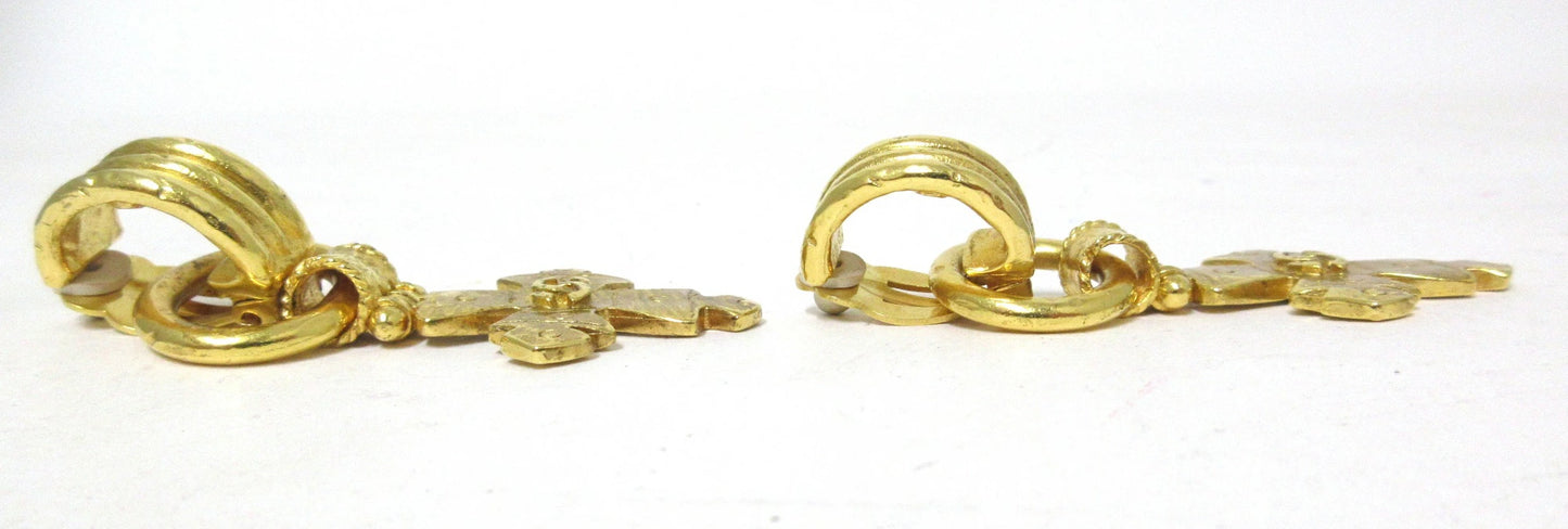 Chanel Coco Mark Earrings 94P Cross Motif Gold Metal