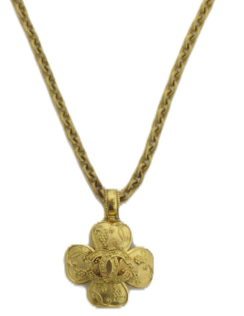 CHANEL Coco Mark Necklace 96A Clover Gold Metal