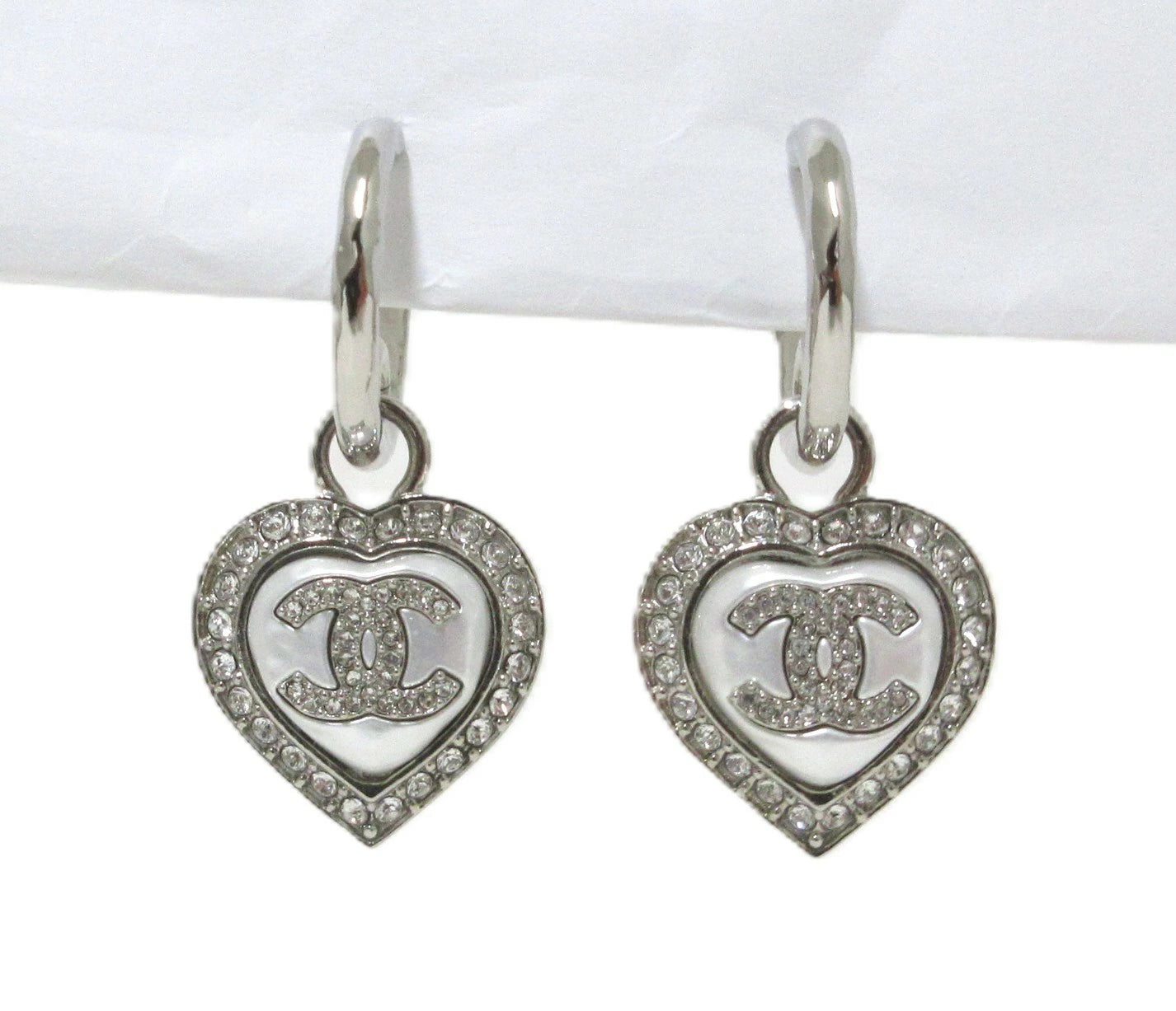 Chanel Coco Mark Heart Earrings with Rhinestones B23B
