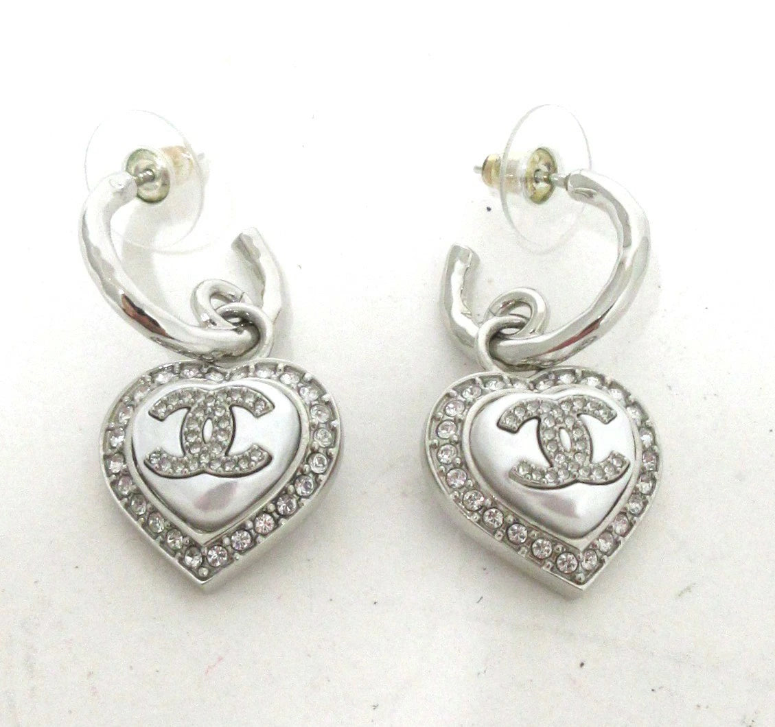 Chanel Coco Mark Heart Earrings with Rhinestones B23B
