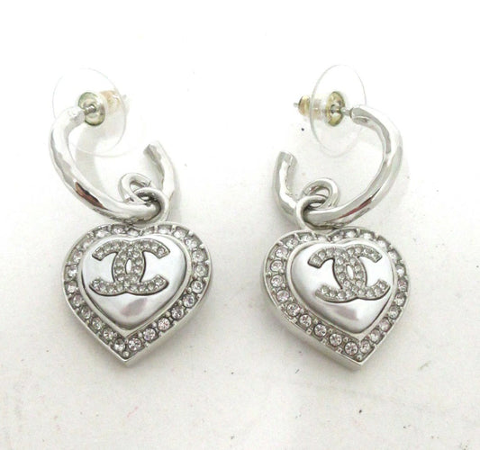 Chanel Coco Mark Heart Earrings with Rhinestones B23B
